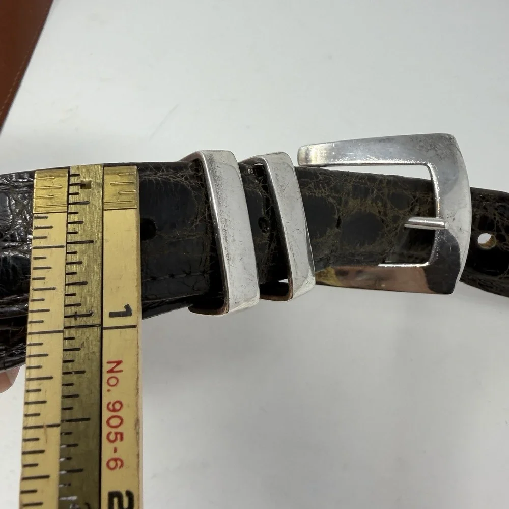 Rippel & Company Real Crocodile Leather Belt Solid Silver 925 Buckle USA Size 45